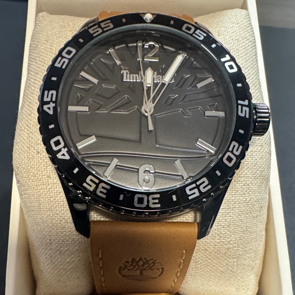 Timberland Gray and Tan Watch 44mm Sport Leather Strap
